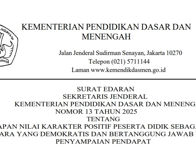 Sekjen Kemendikdasmen keluar Surat Edaran No 13 tahun 2025